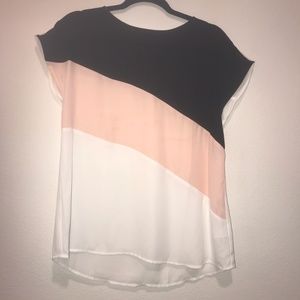 Black/White/Pink striped top.